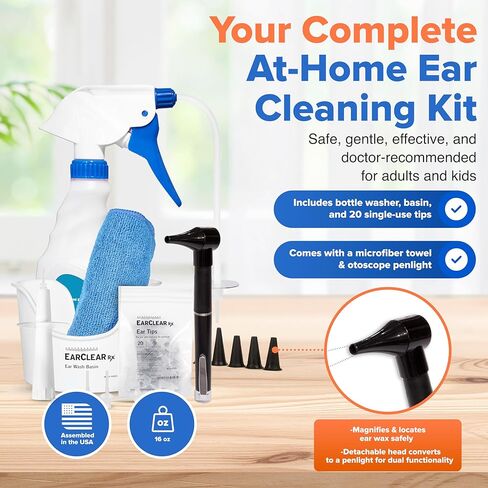 مجموعة تنظيف الأذن من Nuance Medical EarClear Rx - مجموعة رؤوس مرنة مع قلم منظار الأذن وحوض و20 نصيحة للاستعمال مرة واحدة ومنشفة من الألياف الدقيقة in Kuwait