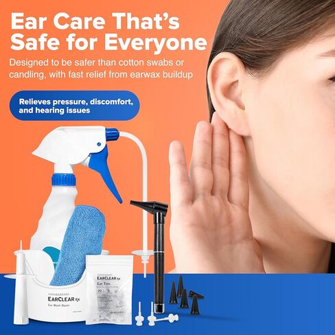 مجموعة تنظيف الأذن من Nuance Medical EarClear Rx - مجموعة رؤوس مرنة مع قلم منظار الأذن وحوض و20 نصيحة للاستعمال مرة واحدة ومنشفة من الألياف الدقيقة in Kuwait