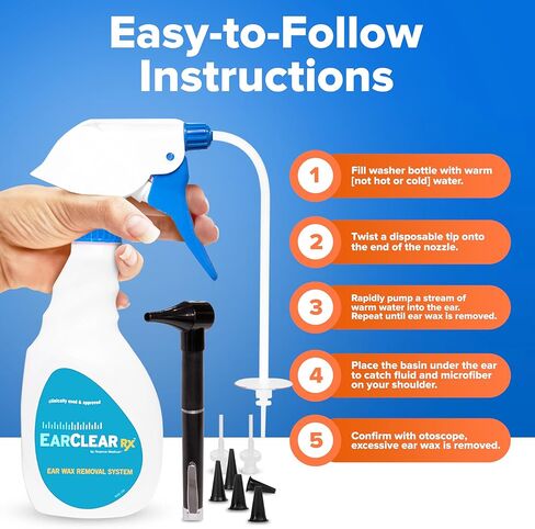 مجموعة تنظيف الأذن من Nuance Medical EarClear Rx - مجموعة رؤوس مرنة مع قلم منظار الأذن وحوض و20 نصيحة للاستعمال مرة واحدة ومنشفة من الألياف الدقيقة in Kuwait