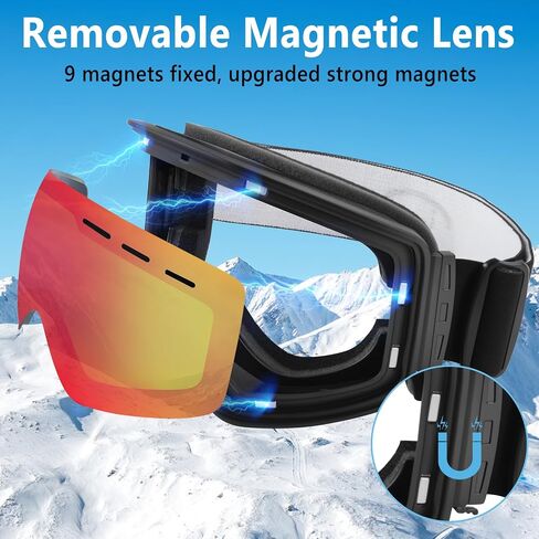 Ryaco Ski Snowboard Goggles, OTG Anti Fog Interchangeable Magnetic Lens, 100% UV Protection, for Men Women Youth Adult in Kuwait
