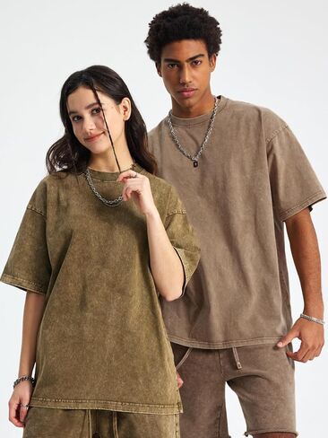 Aelfric Eden Mens Cotton Wash Solid T-Shirts Oversized Unisex Short Sleeve Streetwear Rap Hip Hop Basic Tee Tops in Kuwait