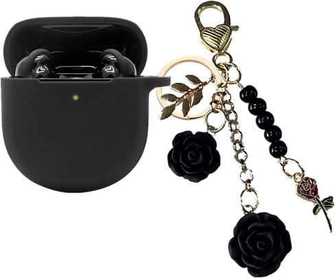Case for Bose QuietComfort Earbuds II Case Cover 2022, Cute Bose Earbuds 2 Soft Silicone Skin Shockproof Protective Cover for New Bose Earbuds II Case with Carabiner Keychain for Women Girls (Black) in Kuwait