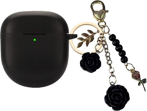 Case for Bose QuietComfort Earbuds II Case Cover 2022, Cute Bose Earbuds 2 Soft Silicone Skin Shockproof Protective Cover for New Bose Earbuds II Case with Carabiner Keychain for Women Girls (Black) in Kuwait