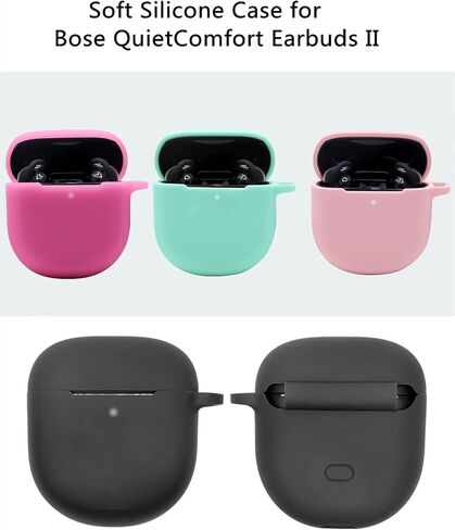 Case for Bose QuietComfort Earbuds II Case Cover 2022, Cute Bose Earbuds 2 Soft Silicone Skin Shockproof Protective Cover for New Bose Earbuds II Case with Carabiner Keychain for Women Girls (Black) in Kuwait
