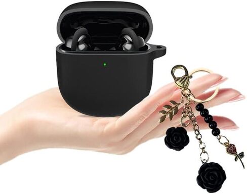 Case for Bose QuietComfort Earbuds II Case Cover 2022, Cute Bose Earbuds 2 Soft Silicone Skin Shockproof Protective Cover for New Bose Earbuds II Case with Carabiner Keychain for Women Girls (Black) in Kuwait