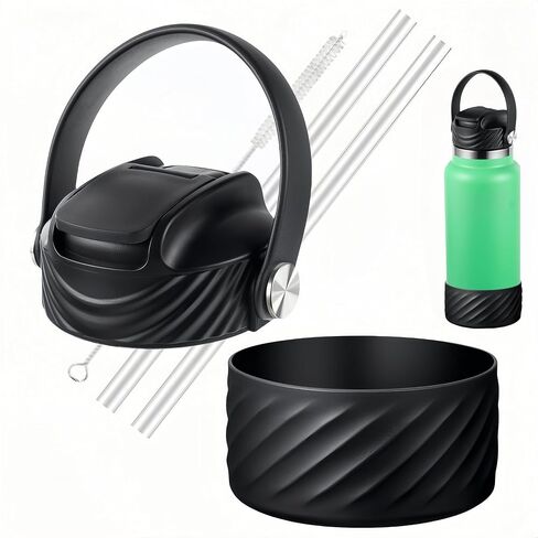 Straw Lid for Hydro Flask Wide Mouth Water Bottle, Top Lids with Straw Compatible with Hydroflask 32 40 oz, Replacement Cap Straws Flip Lid Flex Handle (Black) in Kuwait