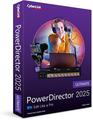 CyberLink PowerDirector 2025 Ultimate | برنامج تحرير الفيديو سهل الاستخدام من أجل Windows مع التأثيرات المرئية | صانع عرض الشرائح | مسجل الشاشة | مربع مع رمز التنزيل in Saudi Arabia
