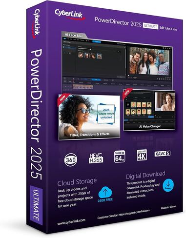 CyberLink PowerDirector 2025 Ultimate | برنامج تحرير الفيديو سهل الاستخدام من أجل Windows مع التأثيرات المرئية | صانع عرض الشرائح | مسجل الشاشة | مربع مع رمز التنزيل in Saudi Arabia
