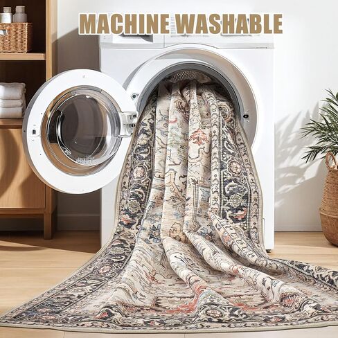 Area Rug 5x7 Big Carpet for Living Room Bedroom Home Decor Washable Oriental Vintage Floral Distressed Rugs Large Indoor Carpets with Non Slip Back for Nursery Dining Room Office Floor -Brown in Saudi Arabia