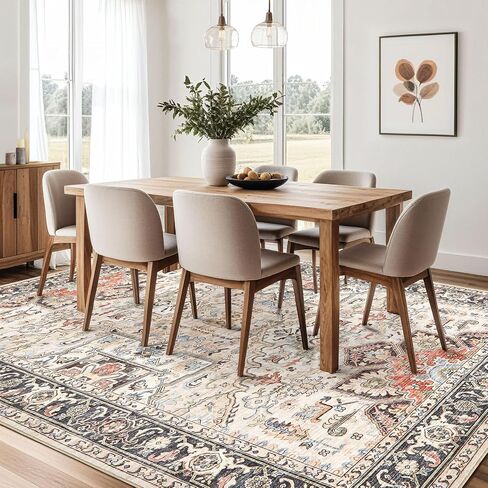 Area Rug 5x7 Big Carpet for Living Room Bedroom Home Decor Washable Oriental Vintage Floral Distressed Rugs Large Indoor Carpets with Non Slip Back for Nursery Dining Room Office Floor -Brown in Saudi Arabia