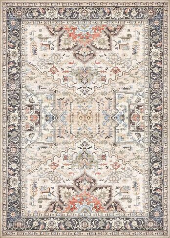 Area Rug 5x7 Big Carpet for Living Room Bedroom Home Decor Washable Oriental Vintage Floral Distressed Rugs Large Indoor Carpets with Non Slip Back for Nursery Dining Room Office Floor -Brown in Saudi Arabia