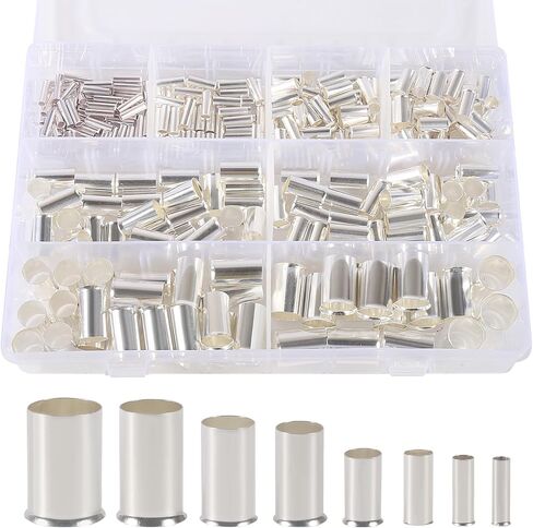 Wire Ferrules Kits Silver Plated Copper Crimp Terminal Connector 8 Sizes AWG (1/0 2/0 2 4 6 8 10 12) Sleeves Insulated Cord Pin End Terminal (166pcs) in Kuwait