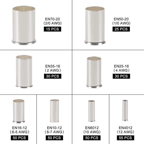 Wire Ferrules Kits Silver Plated Copper Crimp Terminal Connector 8 Sizes AWG (1/0 2/0 2 4 6 8 10 12) Sleeves Insulated Cord Pin End Terminal (166pcs) in Kuwait