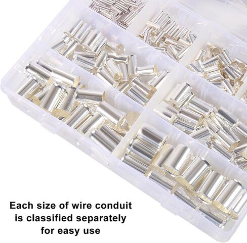 Wire Ferrules Kits Silver Plated Copper Crimp Terminal Connector 8 Sizes AWG (1/0 2/0 2 4 6 8 10 12) Sleeves Insulated Cord Pin End Terminal (166pcs) in Kuwait