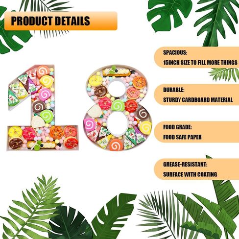 15in Cardboard Number Shape Box Fillable Tray, Food Charcuterie Board, Cupcake Sweet Party Decor (Number 8) in Kuwait