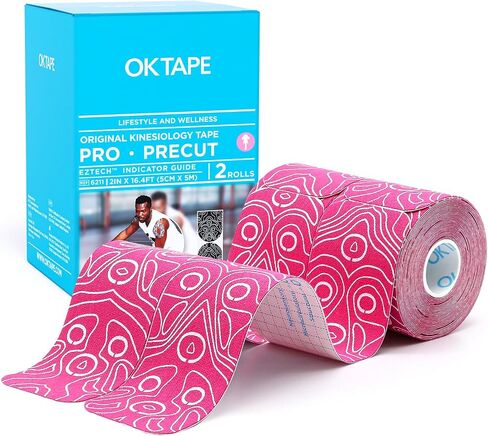 OK TAPE PRO Original Kinesiology Tape Pre-Cut Strips, Latex Free Elastic Athletic Tape Roll, 2in×16ft 2Rolls,Beige+Beige in Saudi Arabia