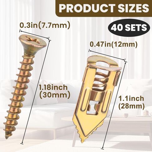 40pcs مرساة دريوال حفر ذاتية مع مسامير 40pcs ، ومسامير تمدد المعادن الثقيلة ، ومرساة الجدار الجاف لألواح الجبس ، والخزانات- الذهب in Saudi Arabia