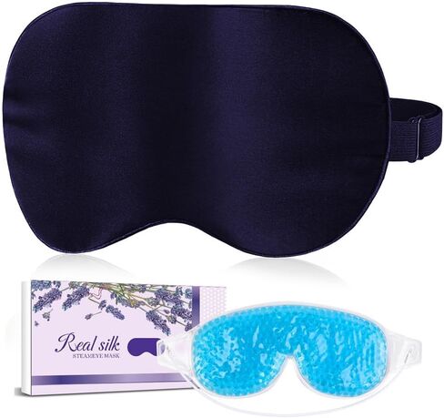 Silk Sleep Mask Light Blocking, LC-dolida Cooling Eye Mask for Sleeping, 3-in-1 Sleeping Mask Includes Silk Senna Seed and Gel Eye Masks for Women Men Dry Eye in Saudi Arabia
