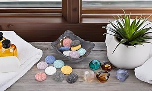 Top Plaza Lava Rock Stone Aromatherapy Essential Oil Diffuser Set Square Ceramic Fragrance Perfume Ware Bowl with 14Pcs Round Shape Lava Stone Beads in Kuwait