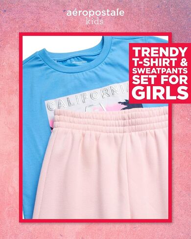 AEROPOSTALE Girls Pants Set - 2 Piece Short Sleeve Graphic Tee Tops and Soft Fleece Cargo Sweatpants Kids Clothing Set (7-16) in Kuwait