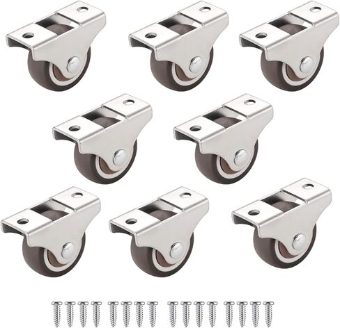 Mini Fixed Caster Wheels 1 Inch Low Profile Small Casters Set of 4, Steel Top Plate, Silent Ball Bearing Little Rubber Rolling Wheels for Furniture Cabinet Sliding Door Trundle Bed Drawers in Kuwait