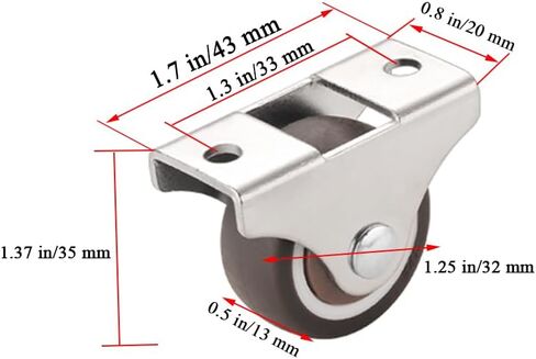 Mini Fixed Caster Wheels 1 Inch Low Profile Small Casters Set of 4, Steel Top Plate, Silent Ball Bearing Little Rubber Rolling Wheels for Furniture Cabinet Sliding Door Trundle Bed Drawers in Kuwait