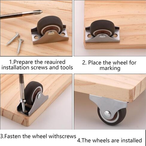 Mini Fixed Caster Wheels 1 Inch Low Profile Small Casters Set of 4, Steel Top Plate, Silent Ball Bearing Little Rubber Rolling Wheels for Furniture Cabinet Sliding Door Trundle Bed Drawers in Kuwait