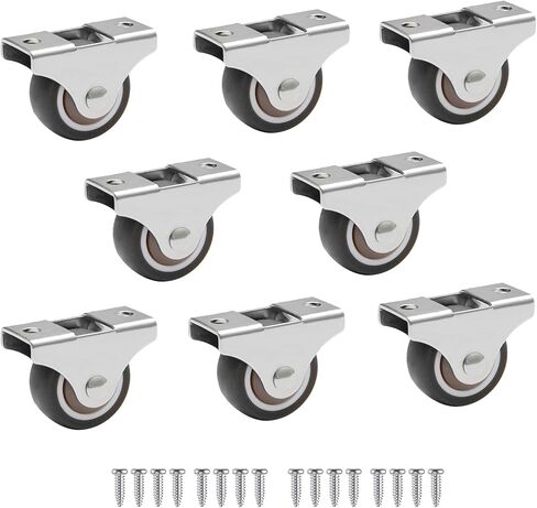 Mini Fixed Caster Wheels 1 Inch Low Profile Small Casters Set of 4, Steel Top Plate, Silent Ball Bearing Little Rubber Rolling Wheels for Furniture Cabinet Sliding Door Trundle Bed Drawers in Kuwait