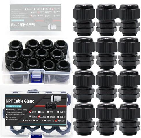 Cable Gland 33 Pack Plastic Waterproof Cable Connector NPT Type Cable Fitting Kit 1/4", 3/8", 1/2", 3/4" Wire Fitting(33PCS White) in Kuwait