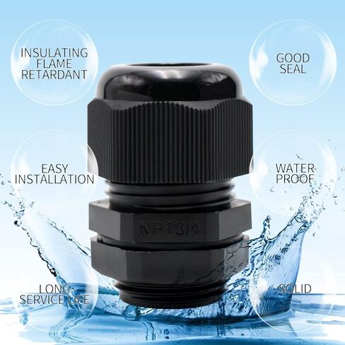 Cable Gland 33 Pack Plastic Waterproof Cable Connector NPT Type Cable Fitting Kit 1/4", 3/8", 1/2", 3/4" Wire Fitting(33PCS White) in Kuwait