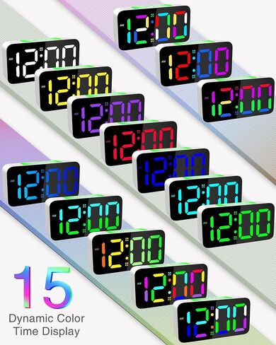 Extra Loud RGB Alarm Clock for Heavy Sleeper Hearing Impaired Deaf Bedroom, Rainbow Vibrating Dual Alarm with Bed Shaker,Large Mirror Screen & 4 Dimmer,7-Color Night Light,USB Charger,Power-Off Memory in Saudi Arabia