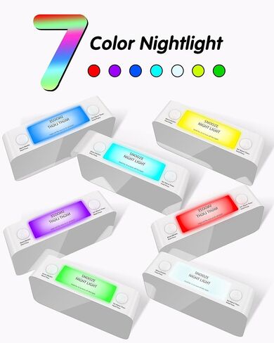 Extra Loud RGB Alarm Clock for Heavy Sleeper Hearing Impaired Deaf Bedroom, Rainbow Vibrating Dual Alarm with Bed Shaker,Large Mirror Screen & 4 Dimmer,7-Color Night Light,USB Charger,Power-Off Memory in Saudi Arabia