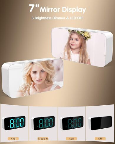 Extra Loud RGB Alarm Clock for Heavy Sleeper Hearing Impaired Deaf Bedroom, Rainbow Vibrating Dual Alarm with Bed Shaker,Large Mirror Screen & 4 Dimmer,7-Color Night Light,USB Charger,Power-Off Memory in Saudi Arabia