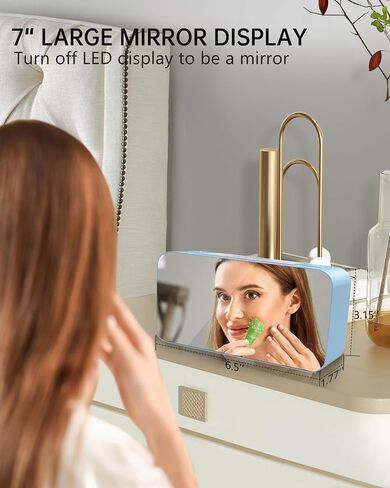 Extra Loud RGB Alarm Clock for Heavy Sleeper Hearing Impaired Deaf Bedroom, Rainbow Vibrating Dual Alarm with Bed Shaker,Large Mirror Screen & 4 Dimmer,7-Color Night Light,USB Charger,Power-Off Memory in Saudi Arabia
