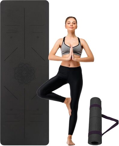 Yoga Mat Non Slip, Anti-Tear 3/16 Thick TPE Yoga Mats for Women and Men, 72"x24" Exercise & Fitness Mat with Carrying Strap, Workout Mats for Yoga, Pilates and Floor Exercise in Kuwait