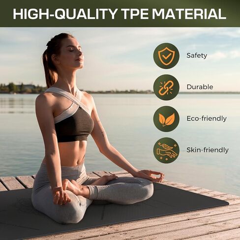 Yoga Mat Non Slip, Anti-Tear 3/16 Thick TPE Yoga Mats for Women and Men, 72"x24" Exercise & Fitness Mat with Carrying Strap, Workout Mats for Yoga, Pilates and Floor Exercise in Kuwait