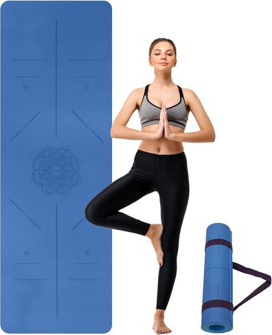 Yoga Mat Non Slip, Anti-Tear 3/16 Thick TPE Yoga Mats for Women and Men, 72"x24" Exercise & Fitness Mat with Carrying Strap, Workout Mats for Yoga, Pilates and Floor Exercise in Kuwait