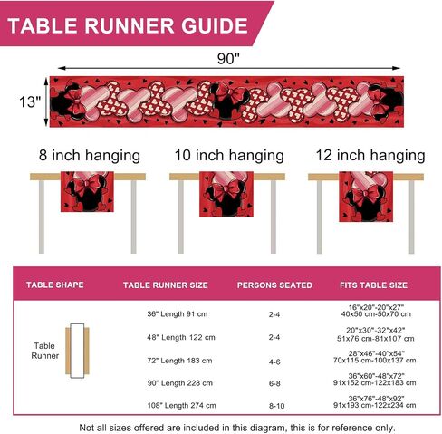Seliem Valentine's Day Red Table Runner, Black White Love Heart Pink Stripes Polka Dots Kitchen Dining Table Decor, Wedding Anniversary Home Decoration Indoor Outdoor Party Supply 13 x 72 Inches in Kuwait