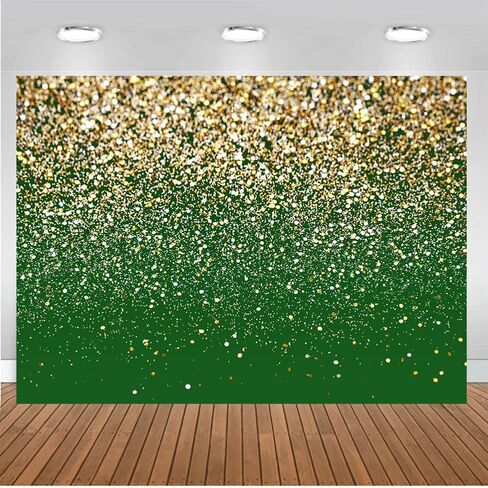 CHAIYA 7x5FT Green and Gold Birthday Backdrop - Gold Spots Bokeh Wedding Prom Graduation Photography Background in Saudi Arabia