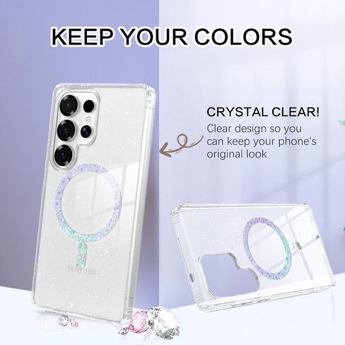 Bentoben for Samsung S25 Ultra Case Glitter Clear ، Galaxy S25ultra Magnetic Phone Case [متوافق مع Magsafe] غلاف واقٍ من Girling Girl Girl For S25ultra 6.9 بوصة in Saudi Arabia
