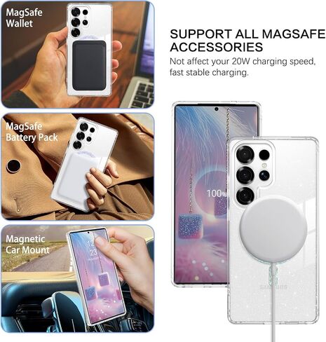 Bentoben for Samsung S25 Ultra Case Glitter Clear ، Galaxy S25ultra Magnetic Phone Case [متوافق مع Magsafe] غلاف واقٍ من Girling Girl Girl For S25ultra 6.9 بوصة in Saudi Arabia