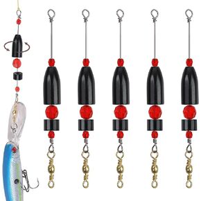 Carolina Ready Rig for Bass Fishing Saltwater, 5pcs CRR Pre Rigged Carolina Rigs Brass Fishing Weights Bullet Sinkers (1/4oz, 3/8oz, 1/2oz, 3/4oz, 1oz)