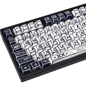 135-Key Manga Anime Keycaps Set, Black Red PBT Keycaps, Cherry Profile, Dye-Sub Custom Hand-Drawn Design, Compatible with ANSI Layout Mechanical Keyboards