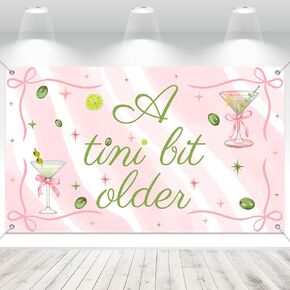 6x3.6 Ft Martini Pink Bow Party Decor Backdrop,A Tiny Bit Older Birthday Decor,Martini Bar Birthday Party Decor for Coquette Birthday Decorations