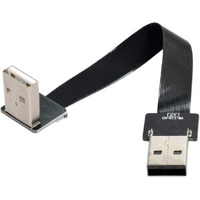 cablecc USB 2.0 Type-A Male to Type-A Male Data Flat Slim FPC Cable Down Angled 90 Degree for FPV & Disk & Scanner & Printer 20CM