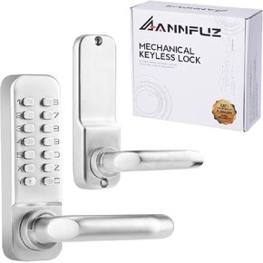 Single Sided Keypad Door Lock Lever, Mechanical Keyless Entry Door Lock with Handle, Code Combination Front Gate Lock for Warehouse, Not Deadbolt, Auto Lock, No Electronic (Pearl Chrome)