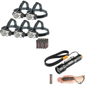 EverBrite 5-Pack LED Headlamp Flashlight+EverBrite Zoomable Aluminum Flashlight