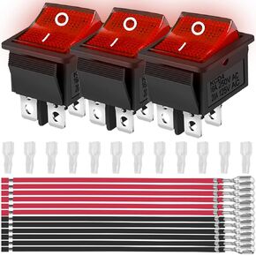 3pcs Rocker تبديل مفتاح AC 16A 250V/20A 125V DPST 4 دبابيس 2 وضع 2 ON/OFF أصفر LED القارب المضيء kcd4 snap في التبديل مربع 12 PCS غمد سلك طرفي (6.3 مم/0.24 بوصة) in Kuwait