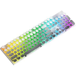Tri-Mode Typewriter Style Mechanical Gaming Keyboard, Bluetooth 5.0/Wireless 2.4G/Wired USB, RGB LED Backlit 104-Key NKRO Linear Red Switches Aesthetic Round Keycaps, Gradient Grey