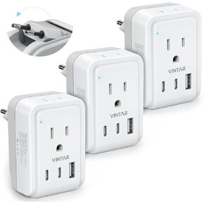 2 Pack US to Japan Plug Adapter, VINTAR Foldable Japan Travel Adapter with 2 Outlets and 3 USB Ports(2 USB C), 2 Prong to 3 Prong Outlet Adapter for USA to Japan China Canada Philippine, Type A